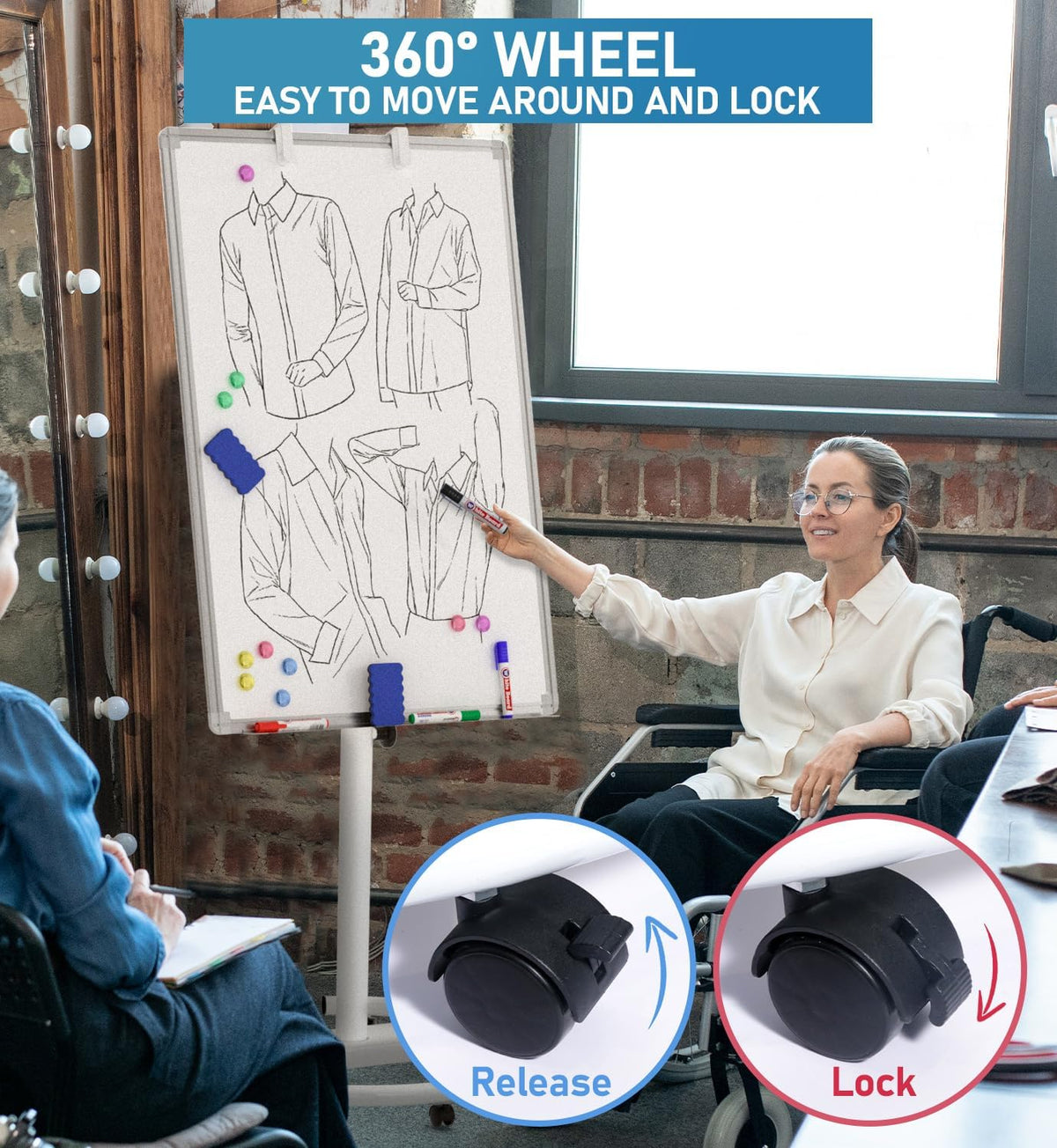 Nicpro Mobile Whiteboard 36"x 24" Magnetic Dry Erase Board, Height ...