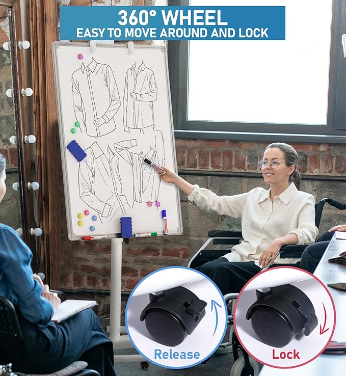 Nicpro Mobile Whiteboard 36"x 24" Magnetic Dry Erase Board, Height Adjustable - Image 2