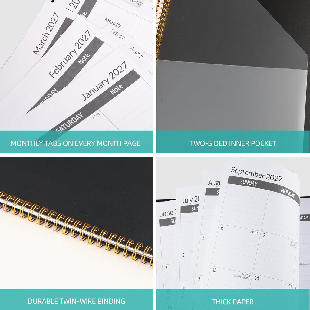 2027-2031 Monthly Planner, 5 Year Monthly Planner/Calendar 20276-2031, 60-Month Jan 2027 – Dec 2031, 9" x 11", Tabs, Double-Side Pocket, Holidays, Thick Paper, Polypropylene Cover - Black