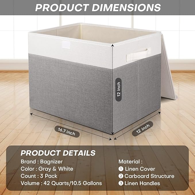 Bagnizer Large 17" 42 Quarts Collapsible Stackable Storage Bins - Image 2