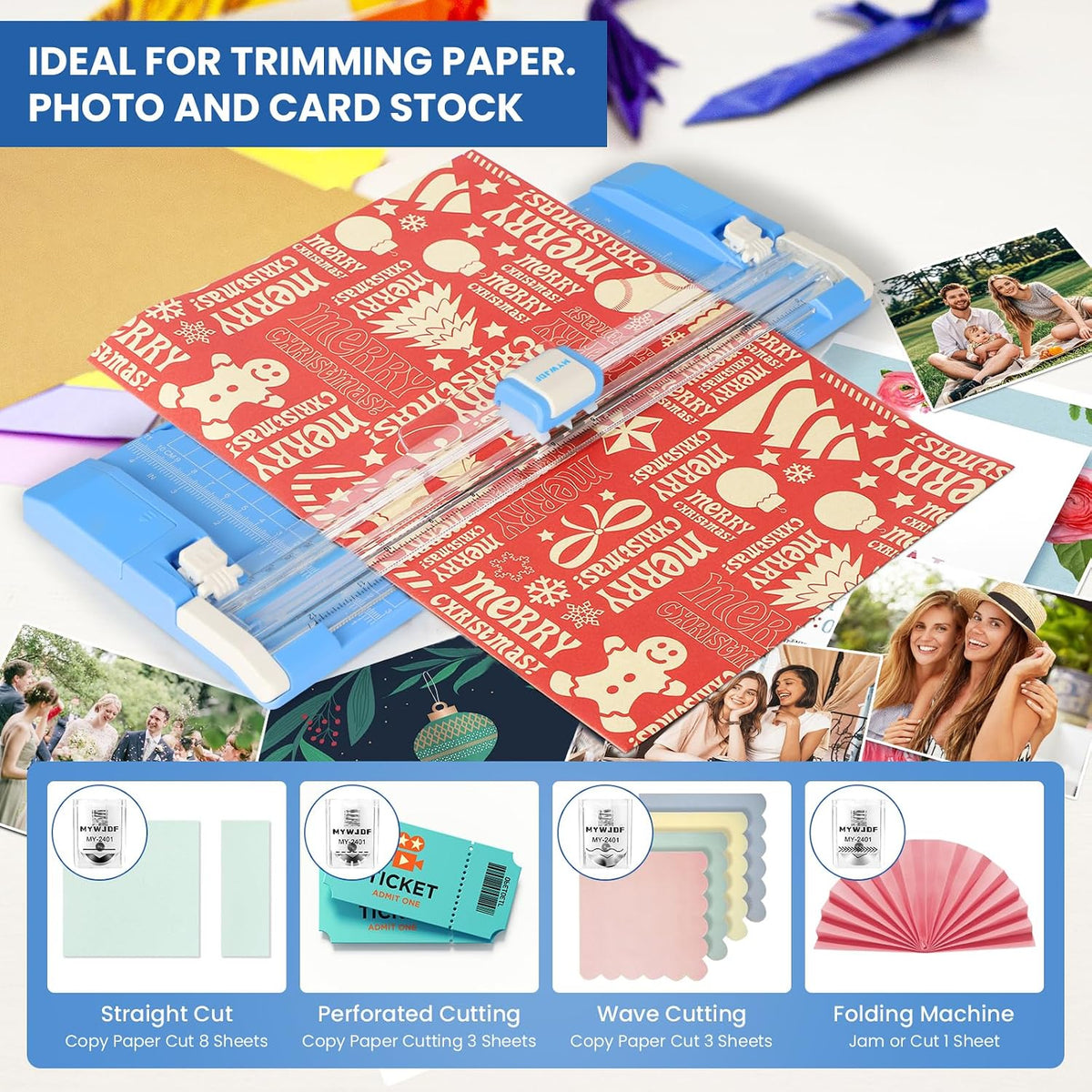 Paper Cutter, 12 Inch Rotary Trimmer, 4-Function Blades, Up to 6 Sheets Cut w...