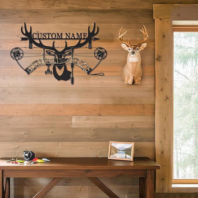 Personalized Deer Hunter Metal Wall Mount & Bow Rack, Custom Deer Hunting Gifts - Image 3