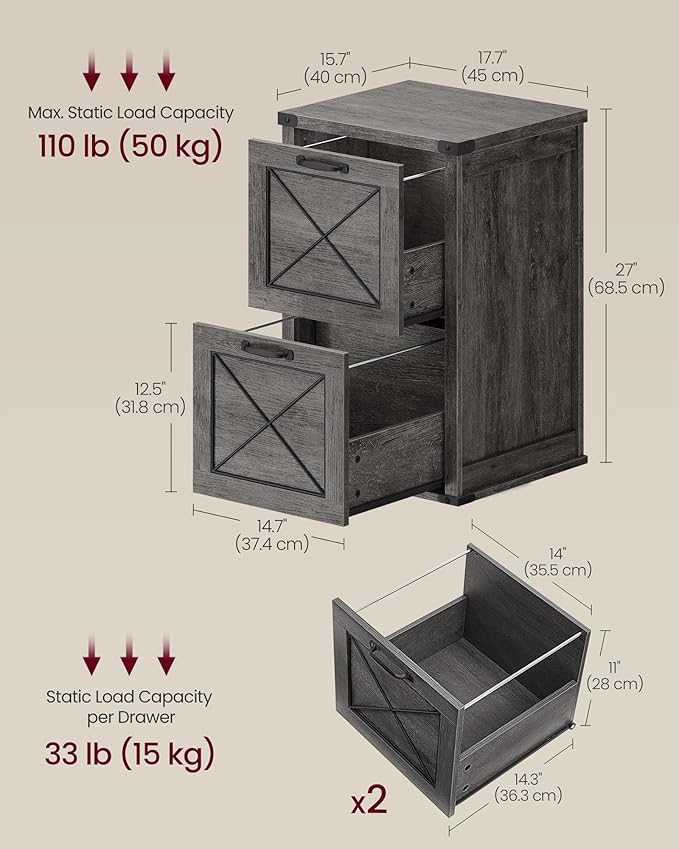 VASAGLE File Cabinet, Filing Cabinet - Image 2