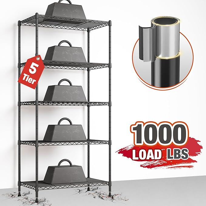 REIBII 5 Tier Storage Shelves Adjustable Wire Rack Shelving, Kitchen Shelves - Image 7