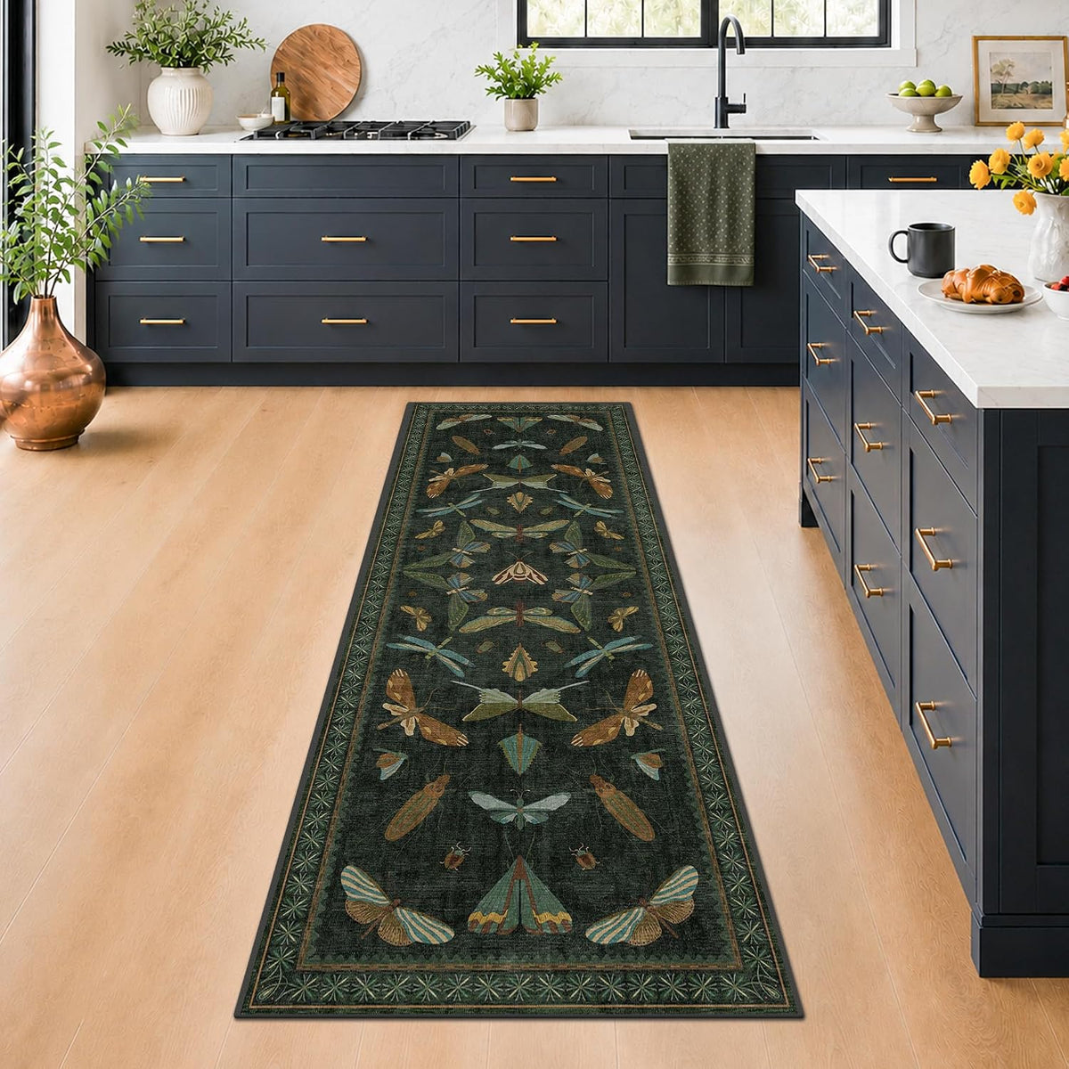 hazo haus washable insect 2x6 runner rug for, close-up detail