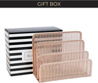 BLU MONACO Rose Gold Metal Mesh Letter Sorter | 3-Slot Vertical Mail Organizer - Image 5