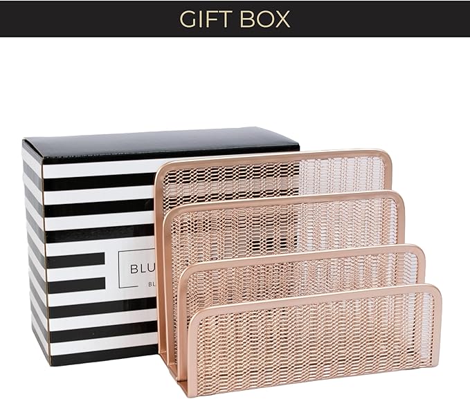 BLU MONACO Rose Gold Metal Mesh Letter Sorter | 3-Slot Vertical Mail Organizer - Image 5