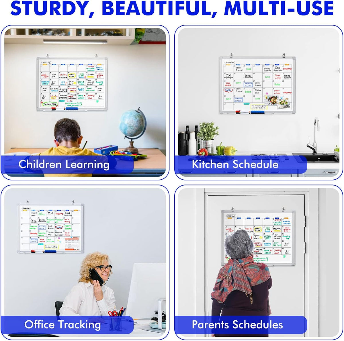 White Board Calendar Dry Erase for Wall, 36" x 24" Aluminum Frame