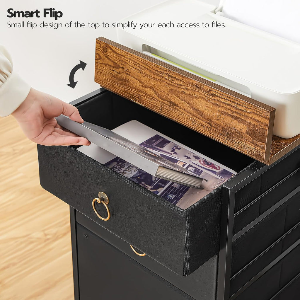 HOOBRO 3-Drawer Mobile File Cabinet, Vertical Filing Cabinet, Under Desk Storage Drawers for Home Office, Rolling Printer Stand, A4/Letter-Sized, Nonwovens Drawer, Rustic Brown and Black BFK30WJ01