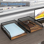 Natwind 2-Tier Stackable Paper Tray, Metal Mesh Desktop Organizer, Wood Board - Image 5