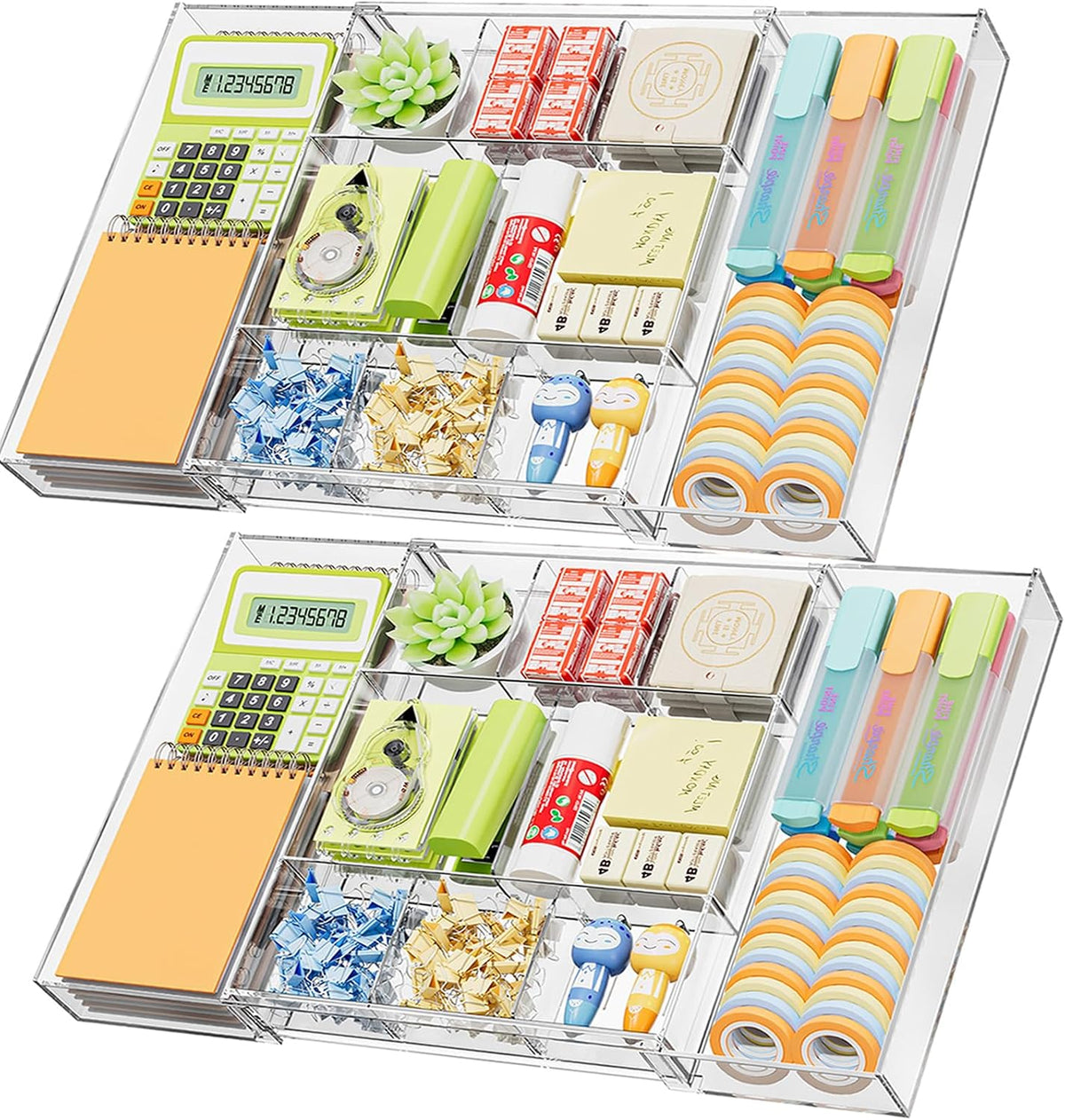 Marbrasse Expandable Desk Drawer Organizer, Clear Plastic Drawer Organizer Tr...