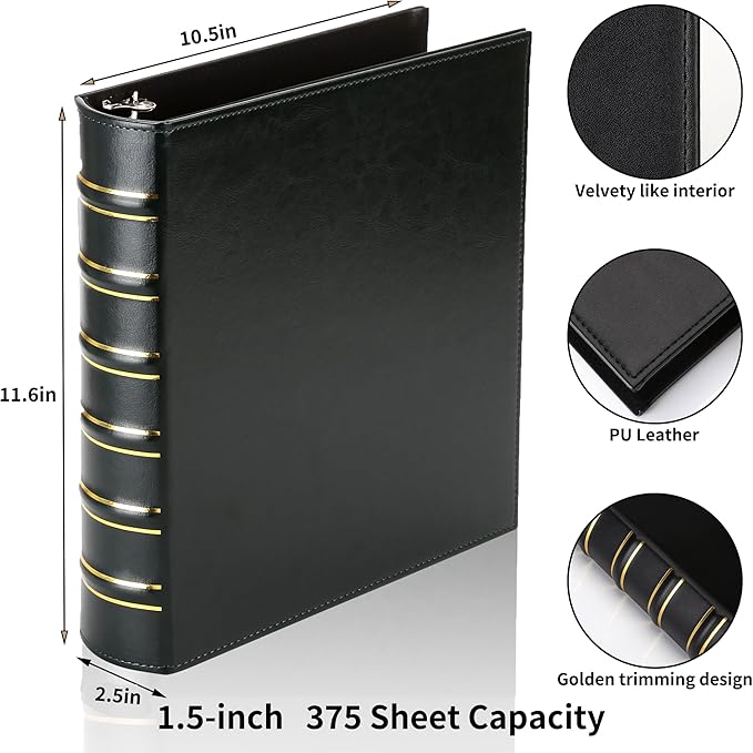 LETVPVOW Vintage Hardback 3 Ring Binder 1.5 Inch, Professional Leather Binder 3 - Image 2
