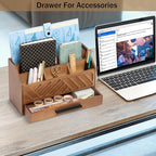 dreampossible Brown Wood Desk Organizer and Accessories - Image 3