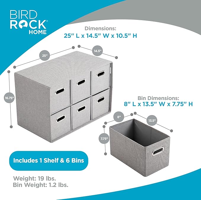 BIRDROCK HOME Linen Cube Organizer Shelf w/ 6 Storage Fabric Bins - Image 3