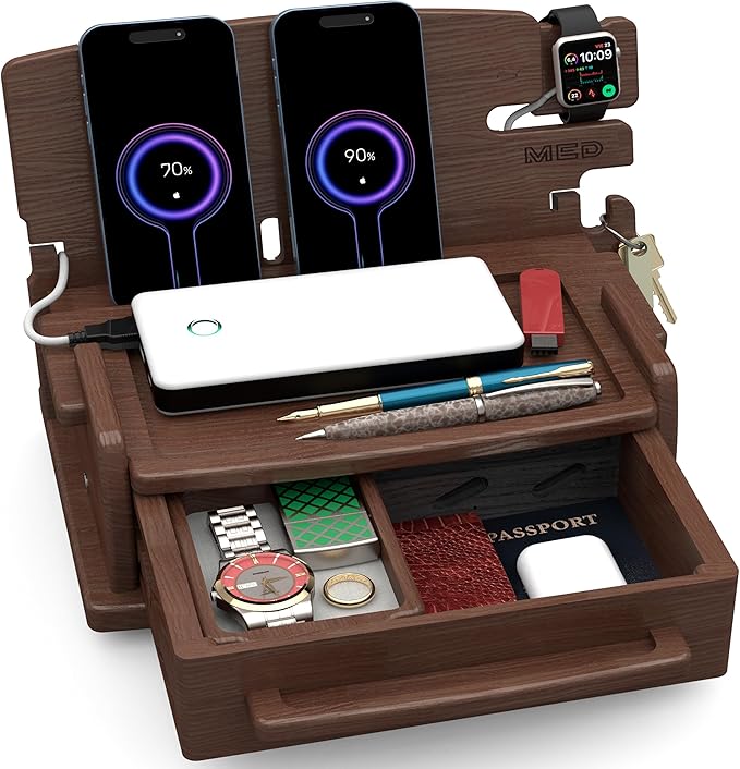 MED Wood Phone Docking Station – Nightstand Desk Organizer by MED