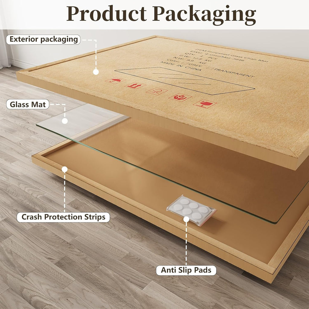 Tempered Glass Chair Mat for Carpet, 30"x42" Clear Floor Mat | Office Chair Mat for Rolling Chairs Carpet & Tile Floor with Rounded and Polished Edges, Noise-Free Gliding Shatterproof