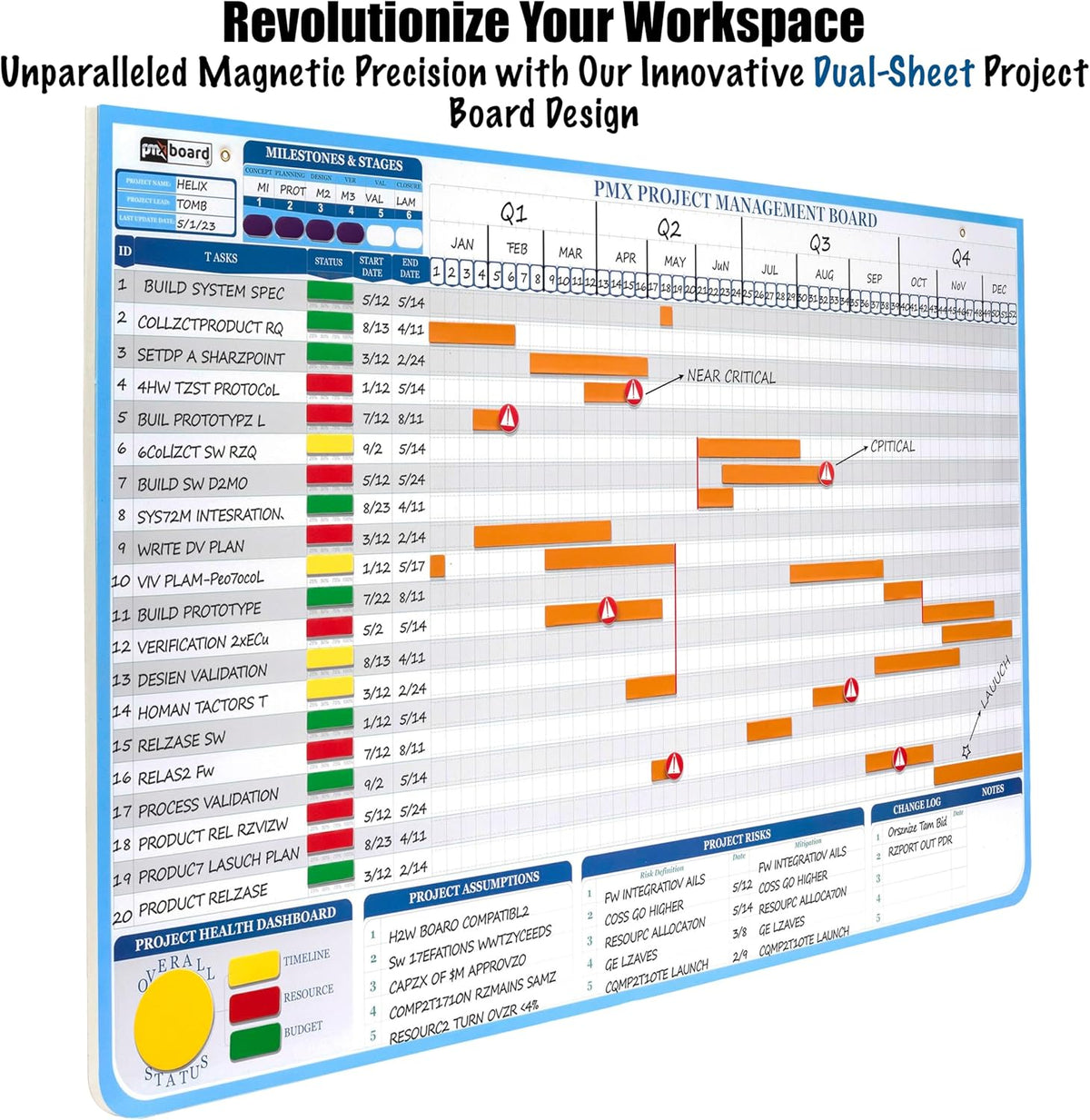 Gantt Chart Magnetic Whiteboard Kit, 40" x 24", 668 Pieces + Easel ...