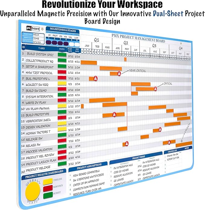 PMXBOARD Gantt Chart Project Whiteboard Kit | 668 Magnetic Pieces and Easel | - Image 9