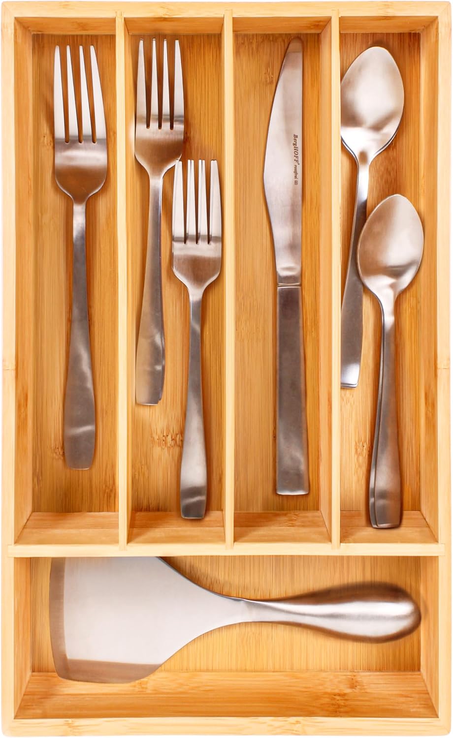 Berghoff Bamboo Kitchen Drawer Organizer, 5 Slot, 13.5"x8.25" Flatw...