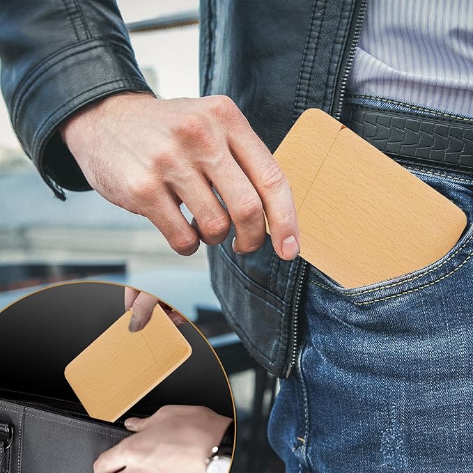 Yookin Wood Business Card Holder Wooden Magnetic Business Card Case Portable - Image 7