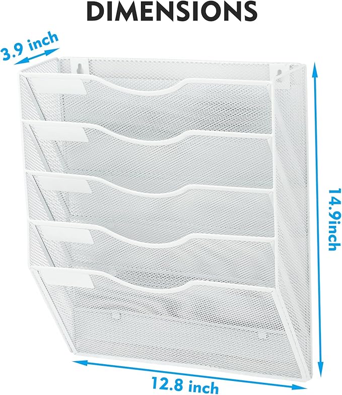 EASEPRES Magnetic 5 Pocket Mesh Hanging File Organizer, Wall Mounted Mail Paper - Image 3