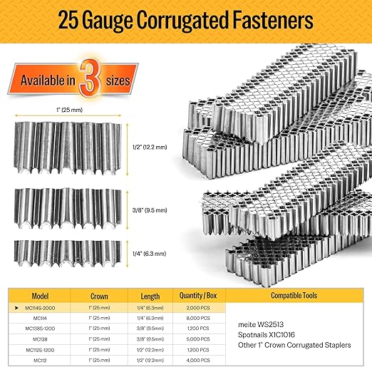 meite Corrugated Fasteners MC114 25 Gauge 1-Inch Crown 1/4-Inch Length Staples - Image 2