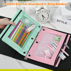 Lanpn Pencil Pouch for 3 Ring Binder 6 Pack, Pastel Binder Pen Bags with Zipper, Aesthetic 3 Holes Pencil Pouches Organizer for Boy Girl Kids School Student, Reinforced Grommets & Clear Window