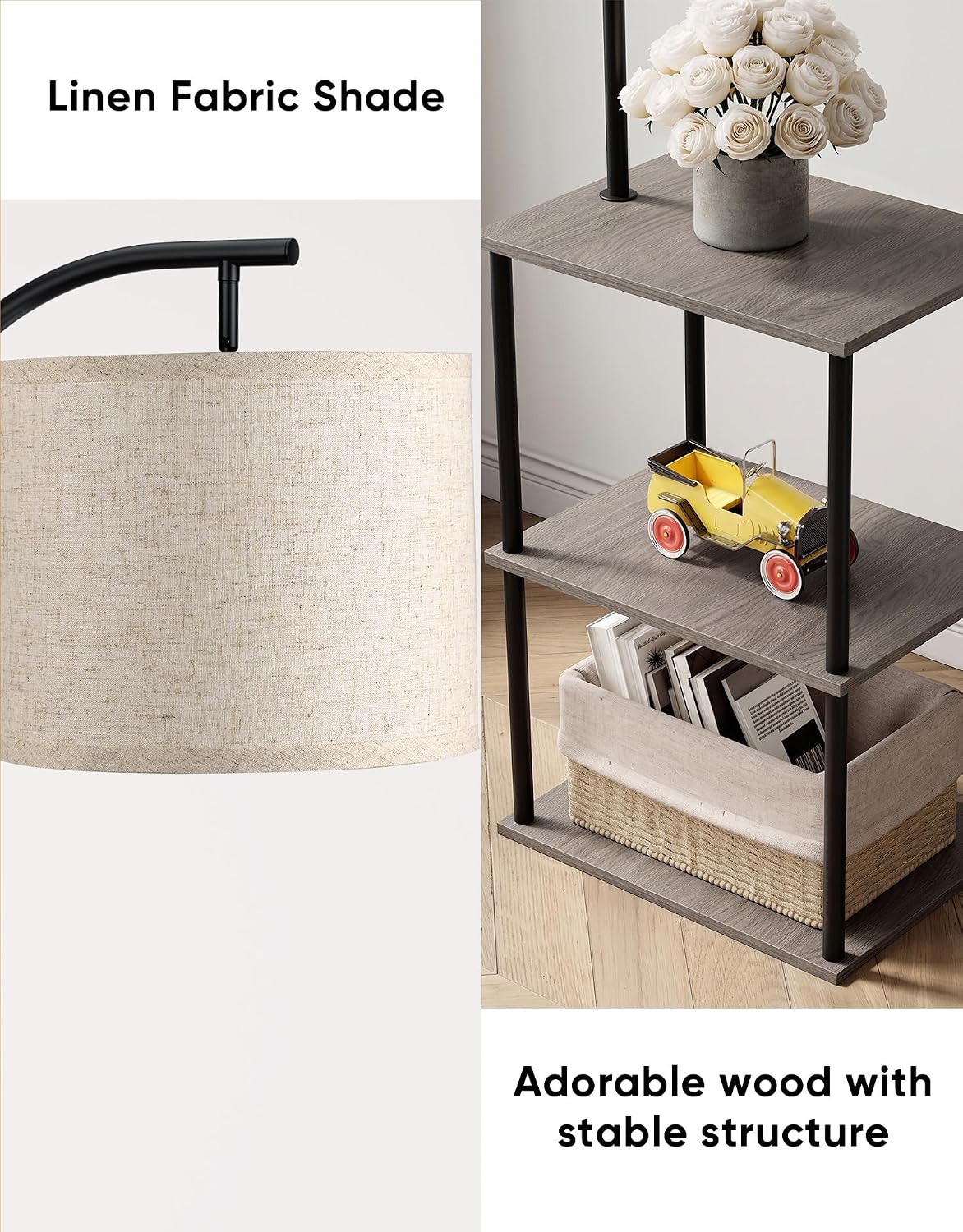 PARTPHONER Floor Lamp with Table, Night Stand with Lamp, Narrow Side Table wi...