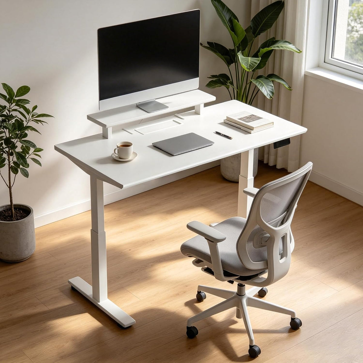 Electric Standing Desk 47.2" x 23.6", White Height Adjustable Sit S...