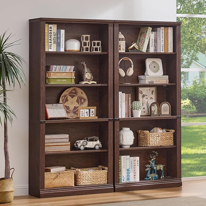 RWYHG 70" Walnut Tall Bookshelf, 5-Tier Thick Wooden Book Shelf - Image 9