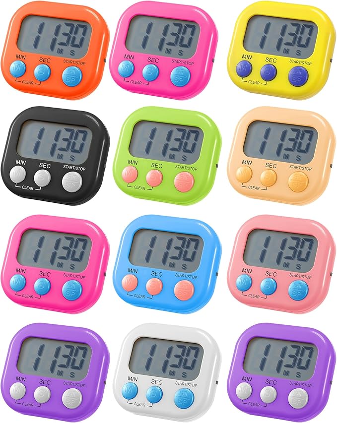 Weewooday 12 Pcs Digital Kitchen Magnetic Timer Bulk Classroom Count up by Weewooday