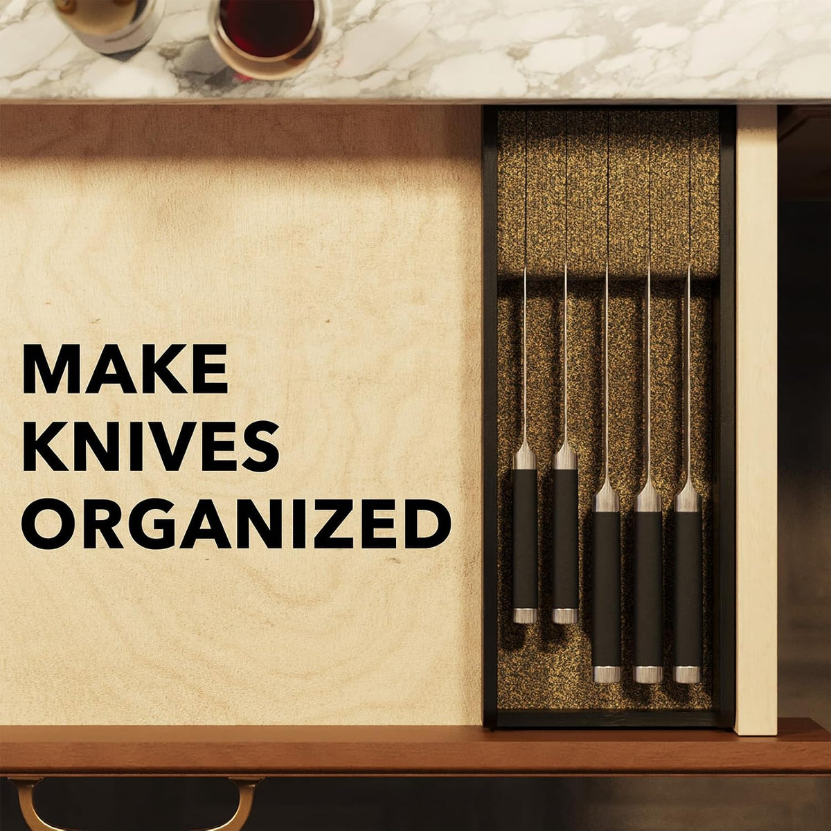 SpaceAid Knife Drawer Organizer Bamboo Insert Dock, Kitchen Steak Knives Hold...