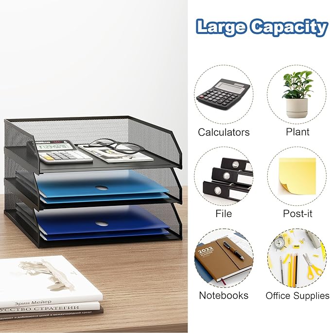Natwind 3-Tier Stackable Paper Tray, Metal Mesh Desktop Organizer, A4 Paper - Image 5