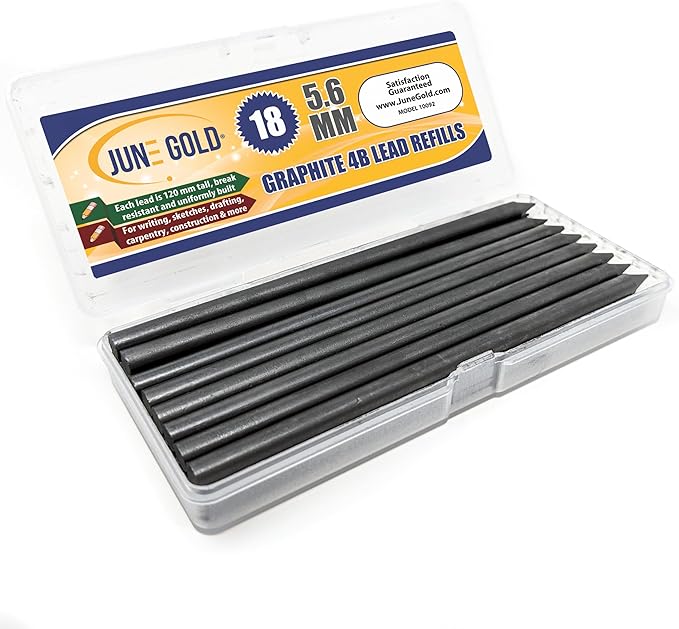 June Gold 18 Pieces, 5.6 mm 4B Lead Refills, 120 mm Length, Extreme Bold by JuneGold