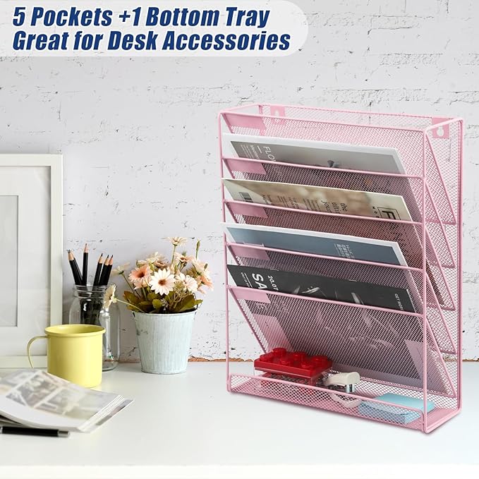 EASEPRES Desk File Organizer Mesh 6-Tier, Hanging Wall Mount Document - Image 5