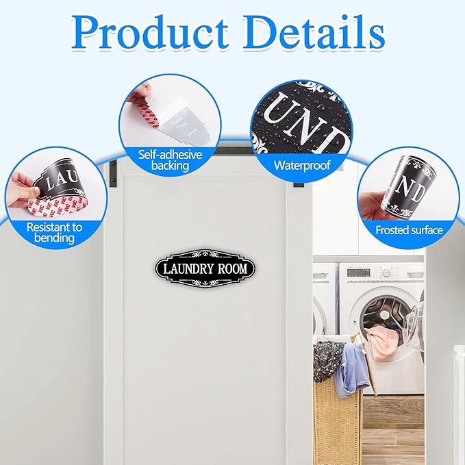 Laundry Room Door Sign for Business and Home，Self-adhesive Waterproof Cute - Image 4