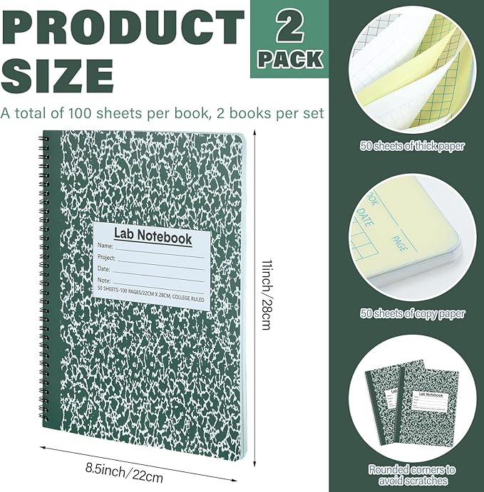 Affrolling 2 Pack Carbonless Lab Notebook Carbon Copy 8.5'' x 11'' 50 Set of - Image 2
