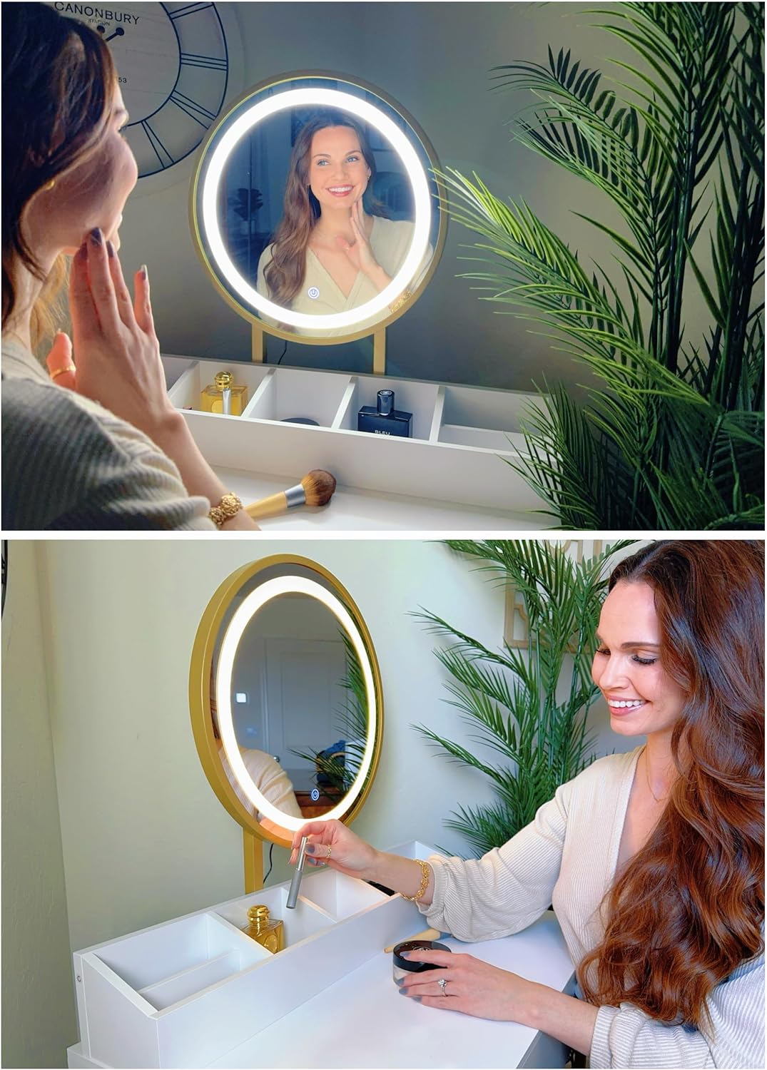 UTEX Makeup Vanity Desk Set with Mirror and Lights White and Gold