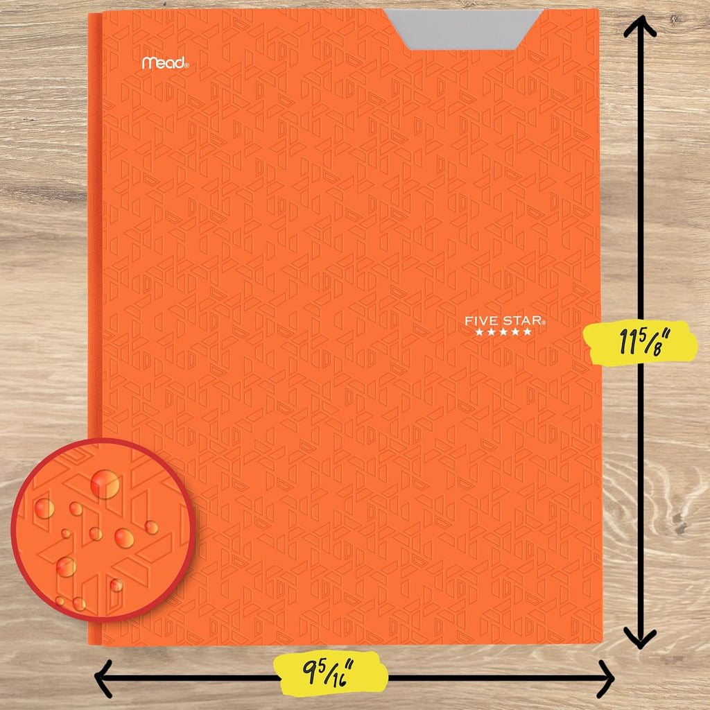 Five Star 2-Pocket Folder, Plastic Folder with Stay-Put Tabs and Prong Fasteners, Holds 8-1/2" x 11" Paper, Solar Orange (340300N)