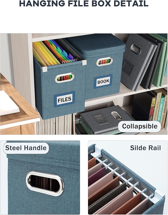 Oterri File Organizer with Lid, Hanging Filing Box with Mesh Pocket, Document - Image 5