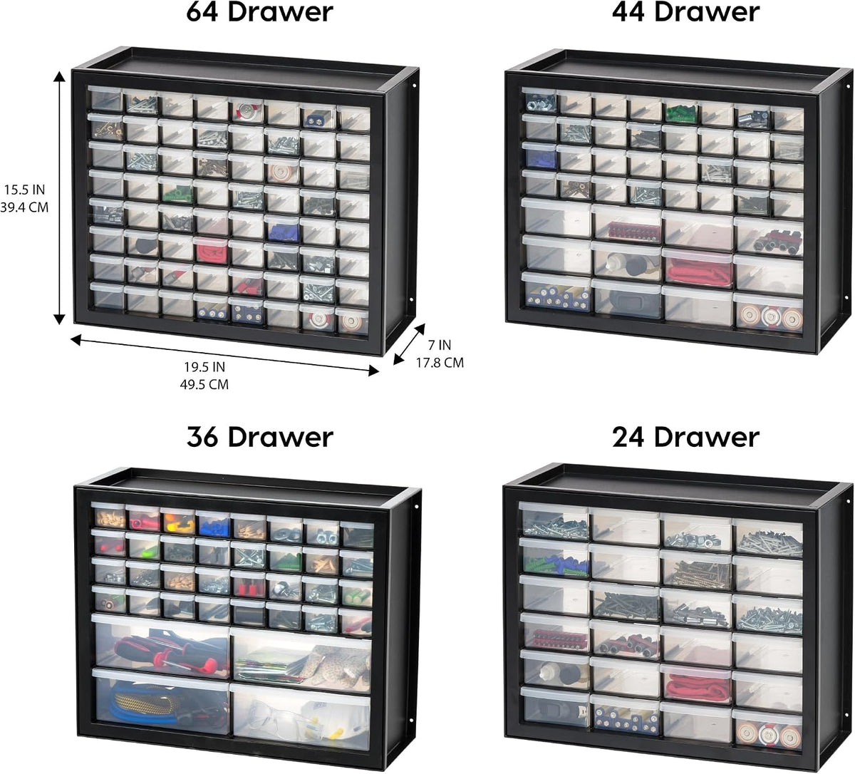 IRIS USA 64-Drawer Screw Organizer, Hardware Storage, Made in USA, Black