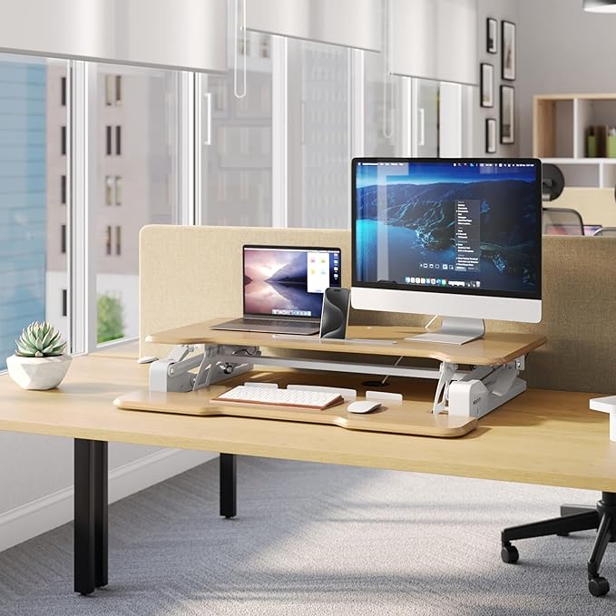 Mount-It! Height Adjustable Standing Desk Converter, 38” Wide, Desk Riser - Image 5