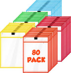 80 Packs Oversized Dry Erase Pockets Sleeves Reusable, 10x14 Inch | 5 Colors, Plastic Ticket Holders, Clear Pocket Sleeves for Back to School Classroom Office Home Student Teacher Supplies