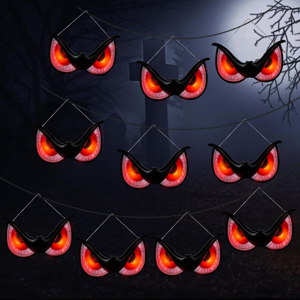 WBao Halloween Flashing Spooky Eyes Lights Realistic Light-Up Eyes 10 Packs