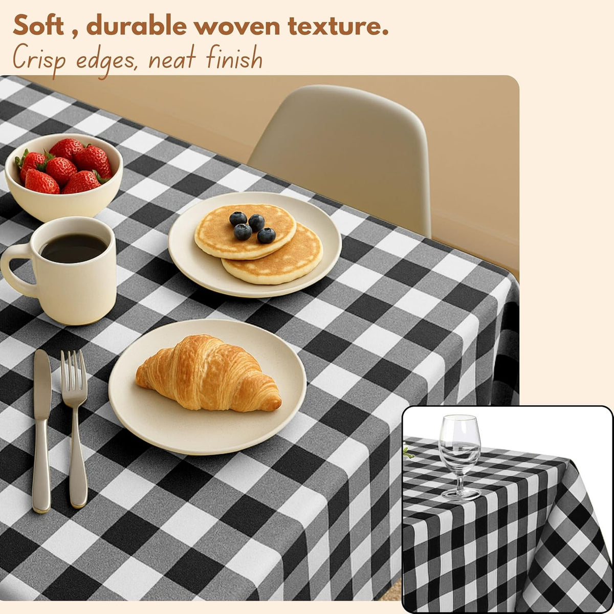 Native Fab Buffalo Check Tablecloth, 100% Cotton, 60x102 Inches, Classic Farm...
