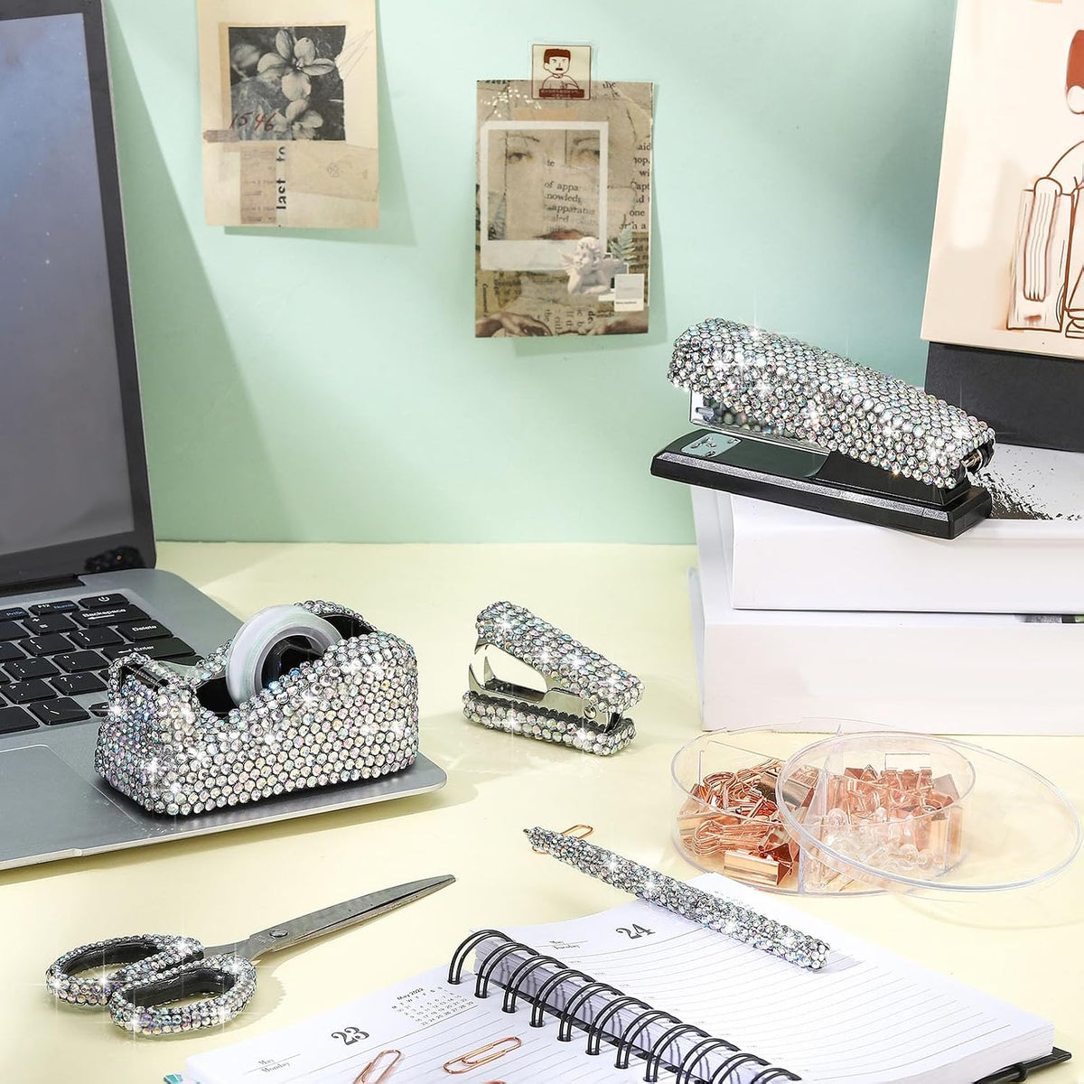 Teling 10 Pcs Bling Office Desk Accessories Glitter Office Supplies,Silver