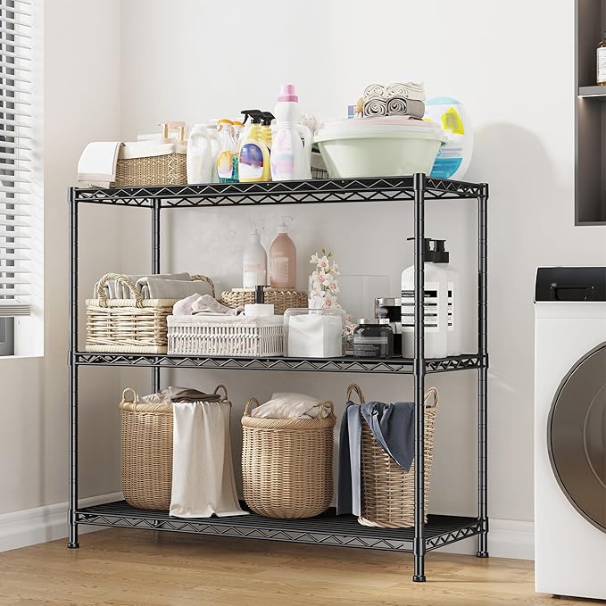3- Shelf Metal Shelving Unit 35.6Wx14Dx36H, Adjustable Storage Shelves Heavy - Image 7