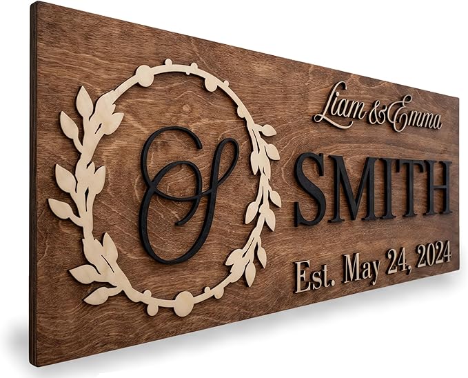 Custom Family Name Sign | Personalized Wooden Wedding Gift | Rustic Last Name by WoodHarmonyUS