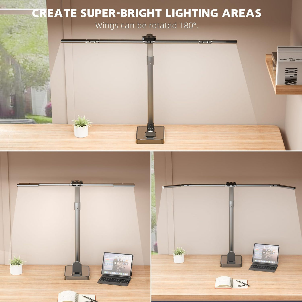 LED Desk Lamp for Home Office - 24W Bright Double Head Desk Light with Clamp ...