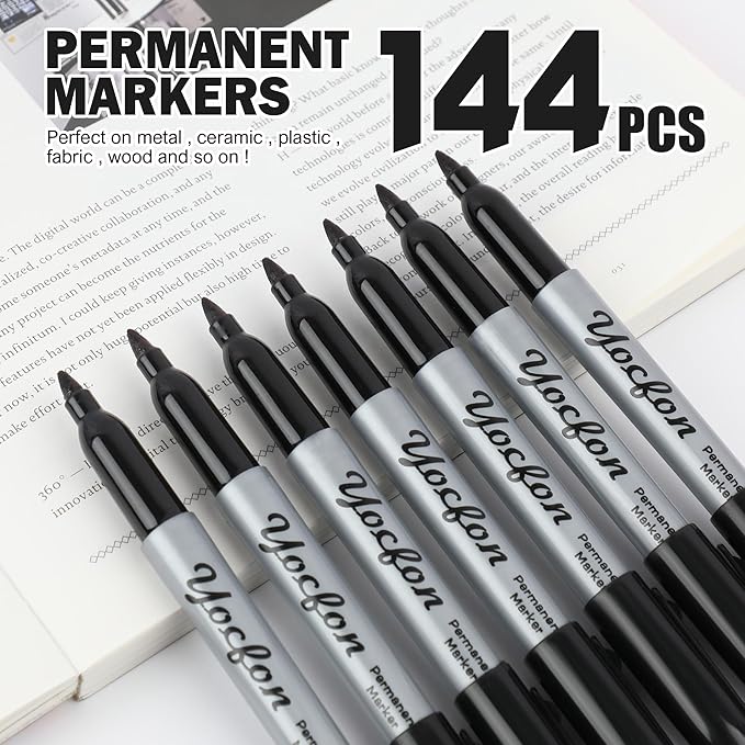 Yocfon Permanent Markers Bulk, Fine Tip, Waterproof Markers, Works On Plastic - Image 2
